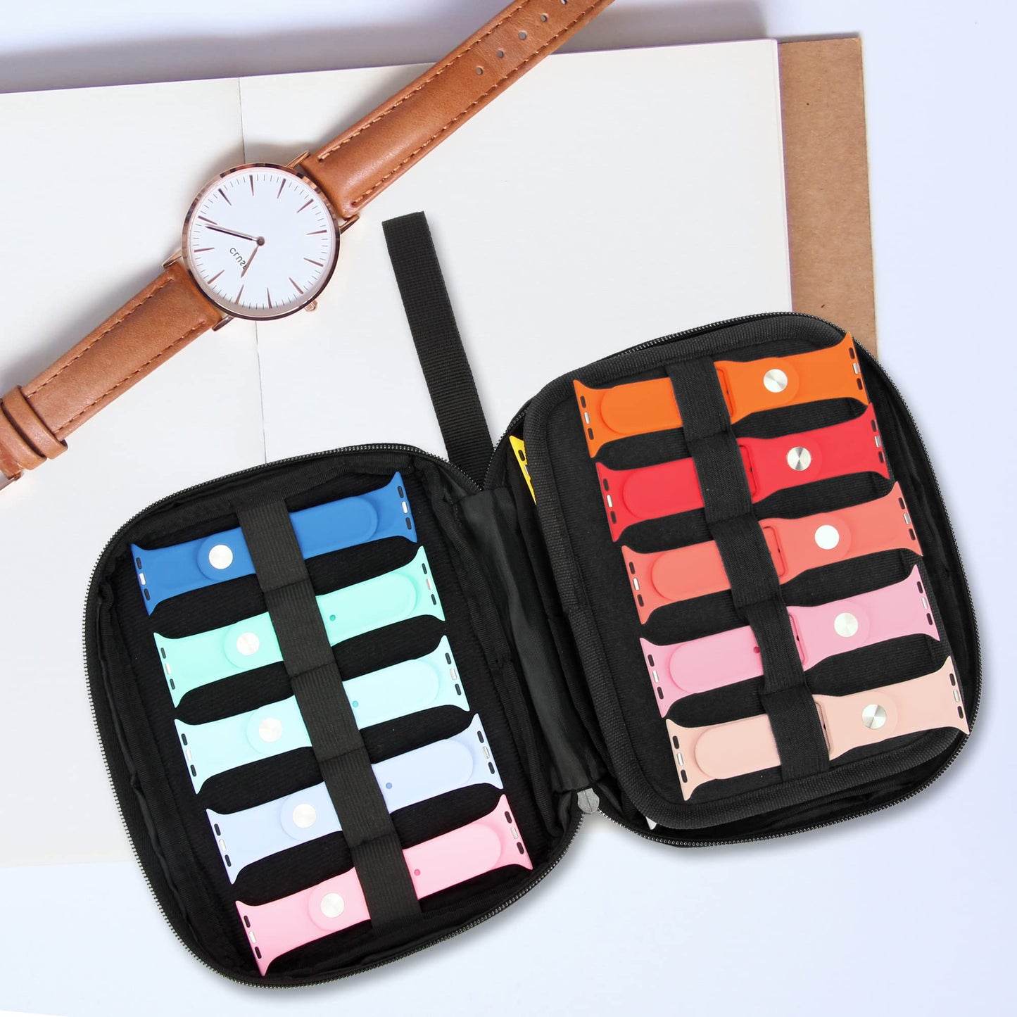 PACMAXI 20 Watch Bands Storage Carrying Case Compatible with Watches,Expandable Watch Band Holder Stores 20 Watch Bands Fit for Most Sizes of Watch Straps,Organizer for Watch Bands, Bag Only (Pink)