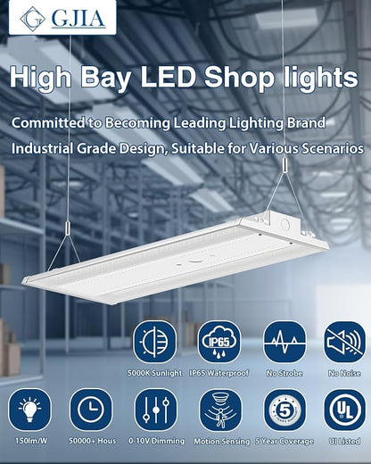 LED Linear High Bay Light 8-Pack, 300W 45000LM 0-10V Dimmable 5000K Daylight, Adjustable High Bay LED Shop Lights Lighting Fixtures for Garage Warehouse Workshop, UL
