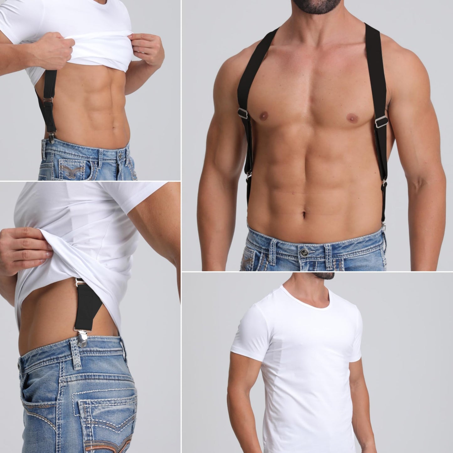 LazarsSpace 2 Clips Men's Suspenders X-Back Clip-On Elastic Braces for Formal and Casual Wear (Black)