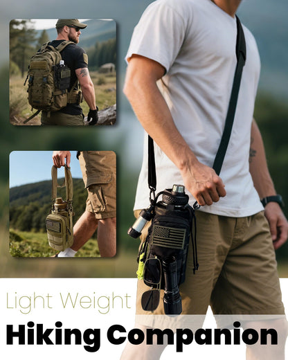 DEFUNX 32 Oz Water Bottle Holder with Strap Bottle Carrier Bag with Phone Pocket MOLLE System for Walking Black Camo