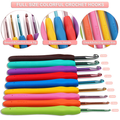 Aeelike Crochet Kit for Beginners Adults, Crochet Kits Include Yarn, 59pcs Crochet Starter Kit for Beginners Kids,Ergonomic Crochet Hooks 2.0-6.0 mm, Lace Steel Needles 0.6-1.9 mm