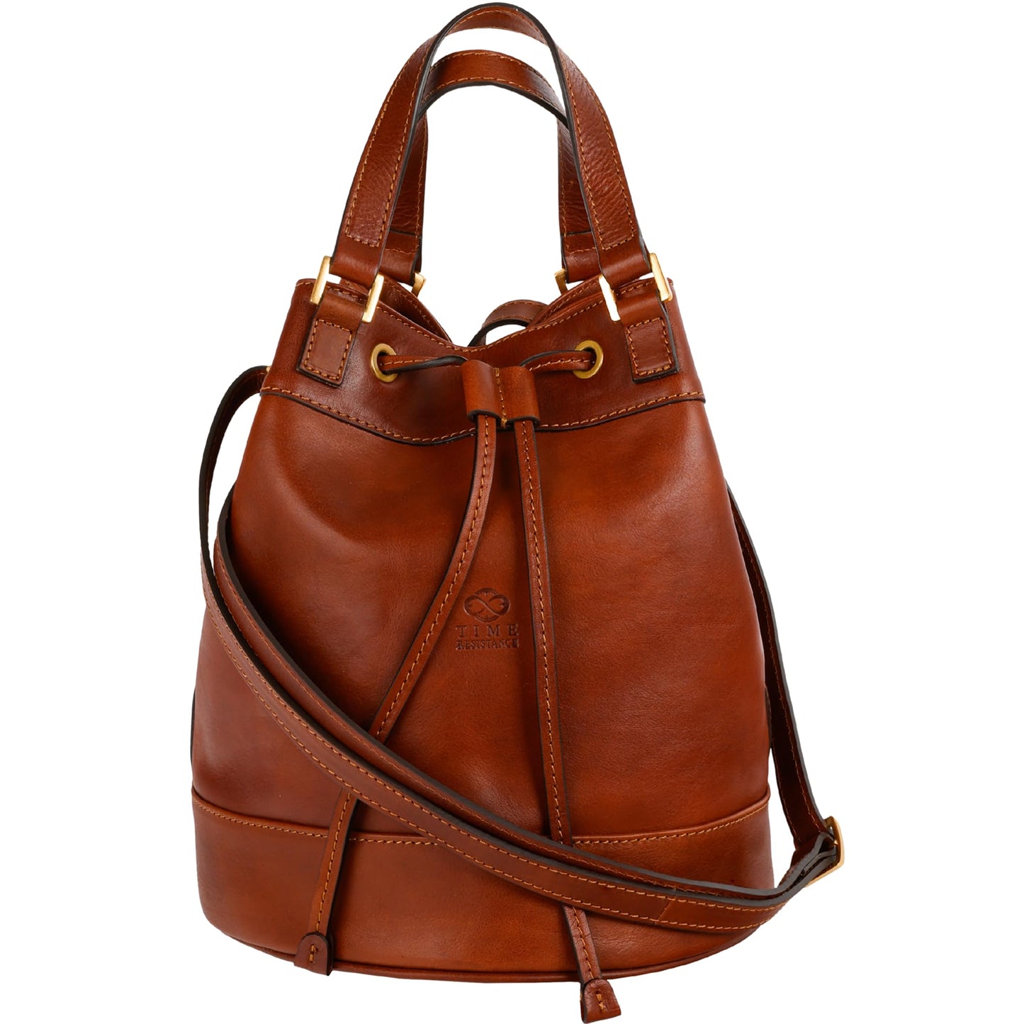 Time Resistance Leather Bucket Bag - Full Grain Leather Tote Bag for Women (Cognac Brown)