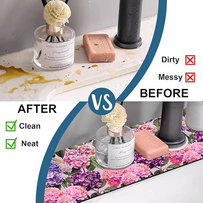 Colorful Hydrangea Kitchen Sink Splash Guard Faucet Mat Purple Pink Hydrangea