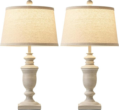 23" Farmhouse Table Lamps Set of 2, 3 Way Dimmable Lamps with 2 LED Bulbs and Rocker Switch, Vintage Nightstand Lamp for Bedroom Living Room Office End Table Entryway, Antique Grey