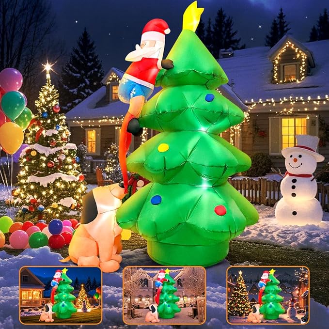 KOOY 6FT Christmas Inflatables Outdoor Decorations Santa and The Dog, Blow up Yard Decorations with LED Light Up for Xmas,Outdoor Christmas Decorations for Yard Holiday Party Garden Lawn Décor