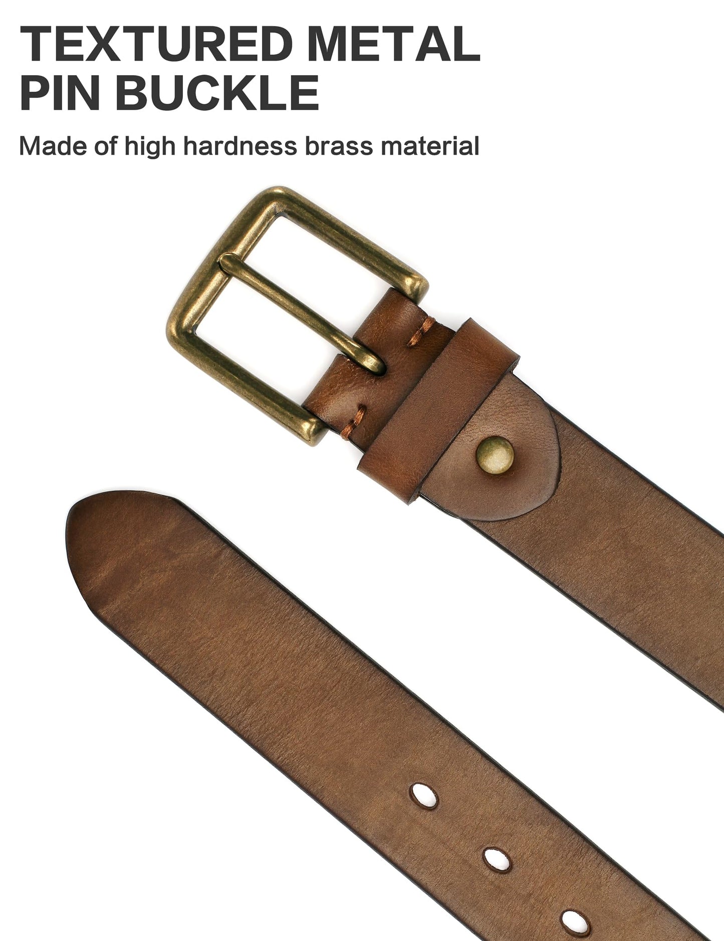 wolksprong Thicken Full Grain Leather Mens Belt Heavy Duty Work Belt High Hardness Buckle Packed In Gift Box