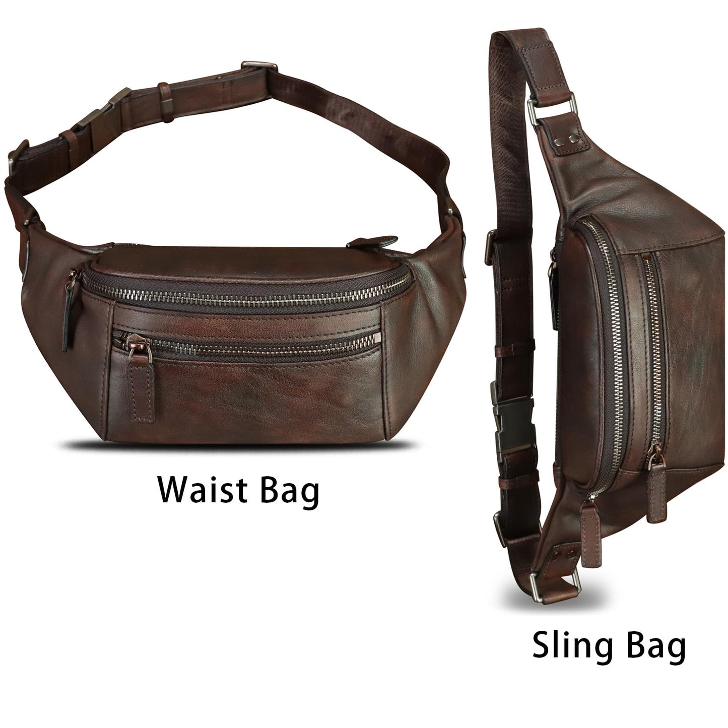 Genuine Leather Fanny Pack for Women and Men Vintage Real Leather Waist Bag Hip Bum Crossbody Sling Bags (Coffee)