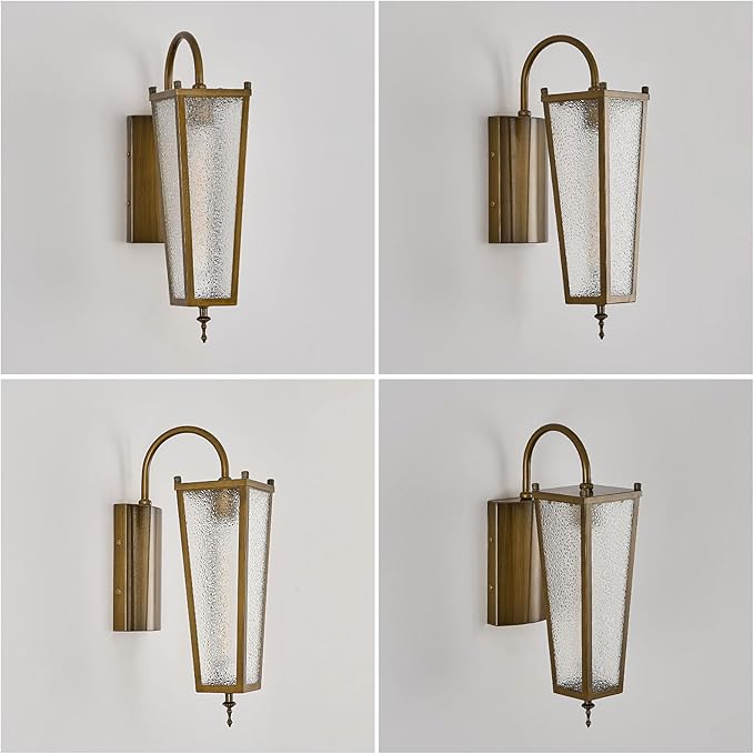 Outdoor Wall Light, Vintage Gold Metal Sconce, 17.1in Exterior Waterproof Lantern with Clear Glass, Farmhouse Porch Wall Mount Lighting for Garage, Patio, Front Door