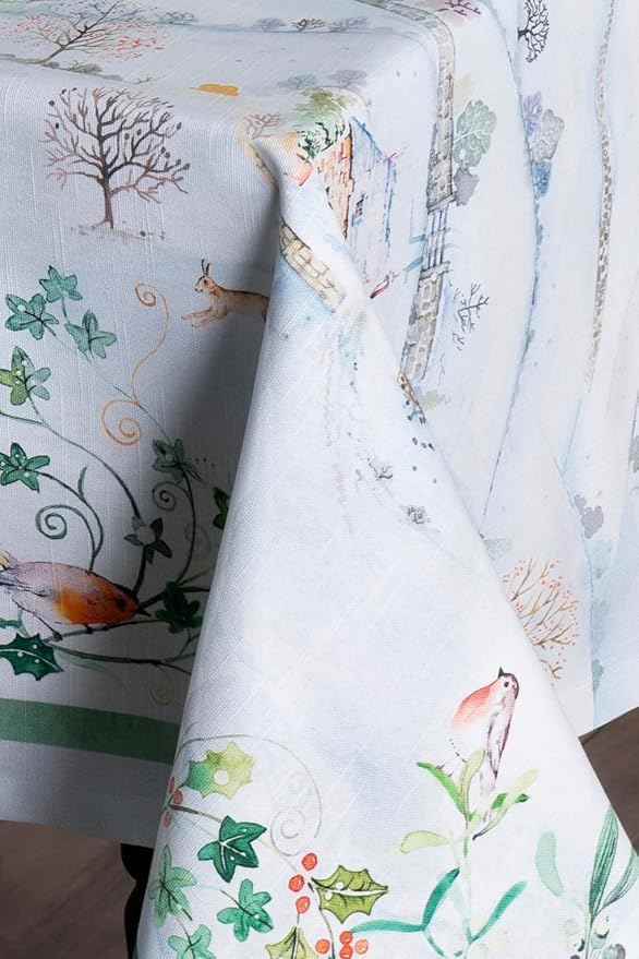 Maison d' Hermine Table Cloth Rectangle Table 100% Cotton 70 x 108 Inches Fall Tablecloth Reusable Everyday Use for Thanksgiving Christmas Decorations Dining Farmhouse Party (Snowy World)