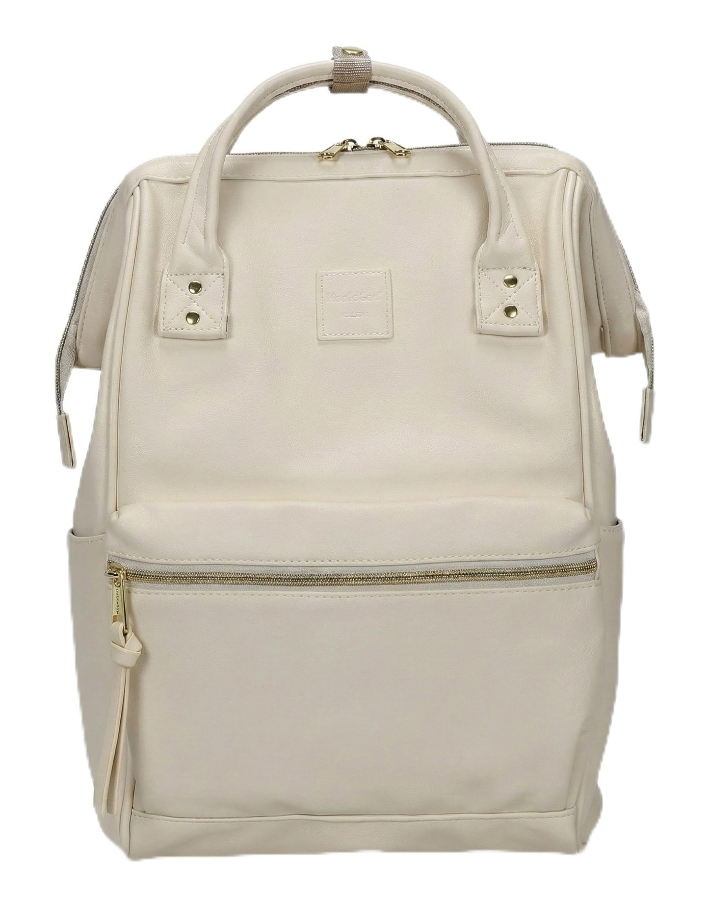 Kah&Kee Leather Laptop Backpack for Women, 14-15 Inch Professional Work Bag, Water-Resistant Vegan Leather Doctor Bag Backpack for Teacher, Nurse & Travel, Fits MacBook Air 15 (Ivory,Medium)