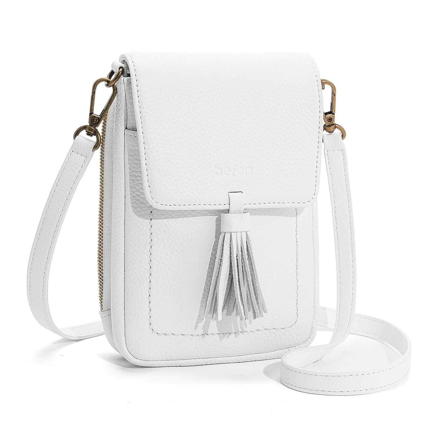 befen White Small Crossbody Bag for Women, Lightweight Mini Purse with Multiple Compartments and Card Slots for Daily Use Travel