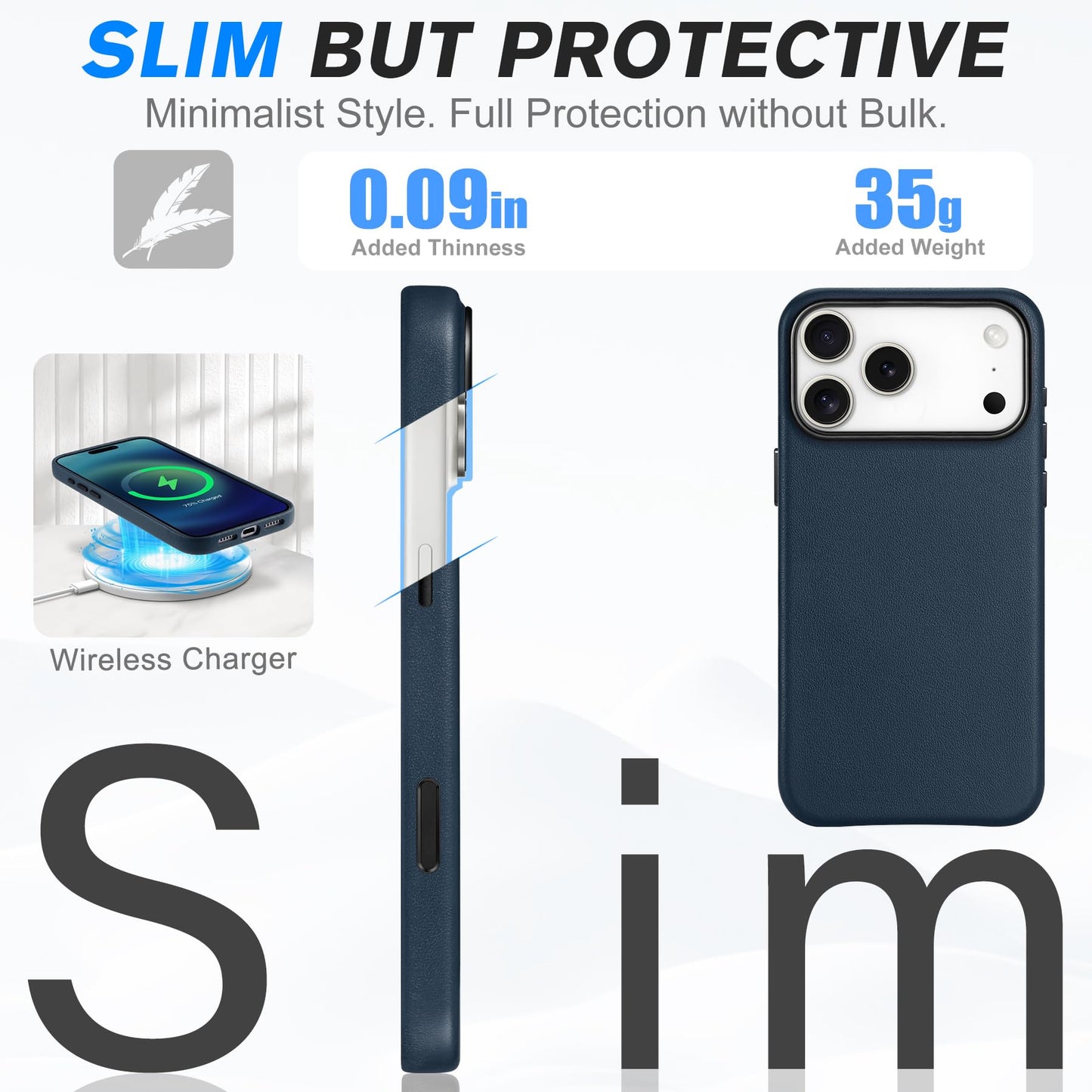 SHIELDON Genuine Leather Case for iPhone 17 Pro Max 6.9" 2025, [Camera Button Updated], Compatible with Magsafe, Magnetic Wireless Charging, Slim Fit, Non-Slip, Anti-Scratch, Shockproof - Navy Blue