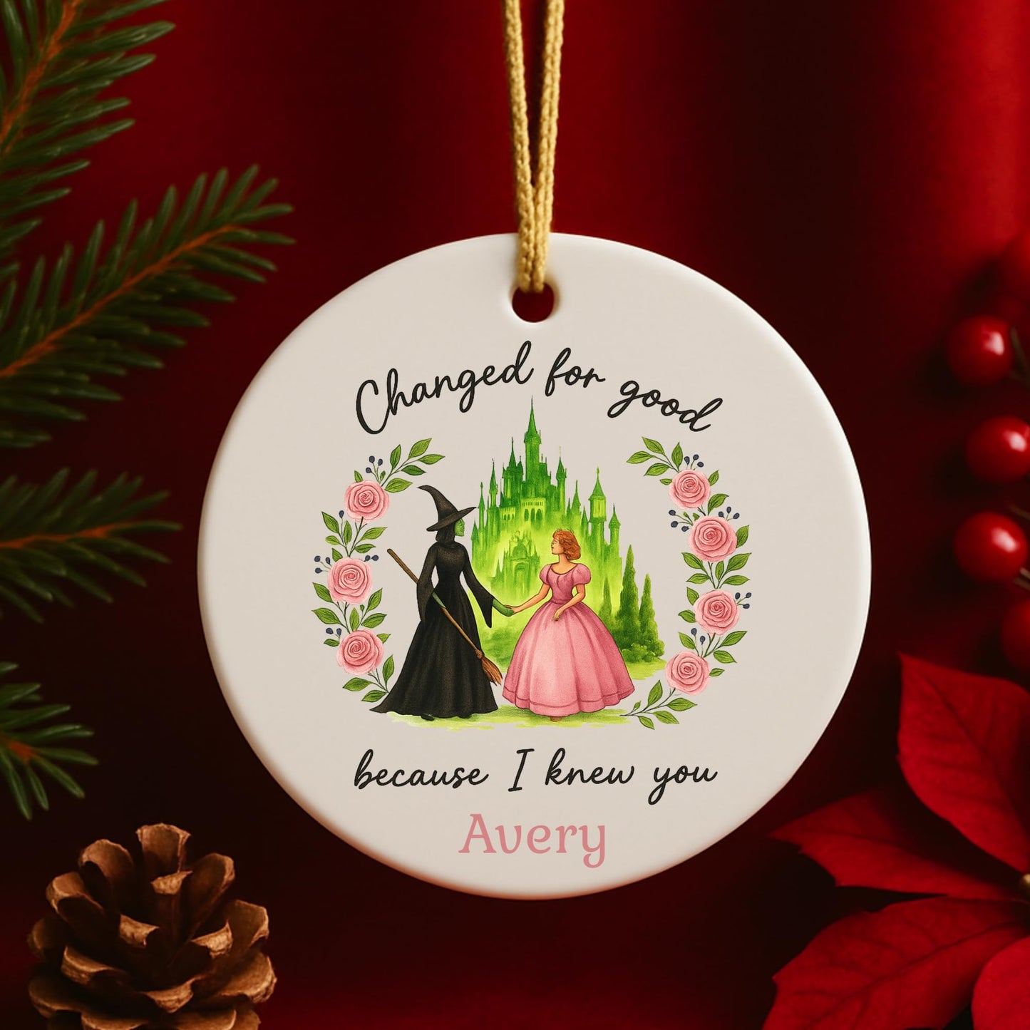 Wicked Ceramic and Glass Ornament, Broadway Musicals Ornament, Broadway Gifts for Fan, Wicked Christmas, Best Friends Merch, Xmas Teen Girl Gift (Glass, 1)