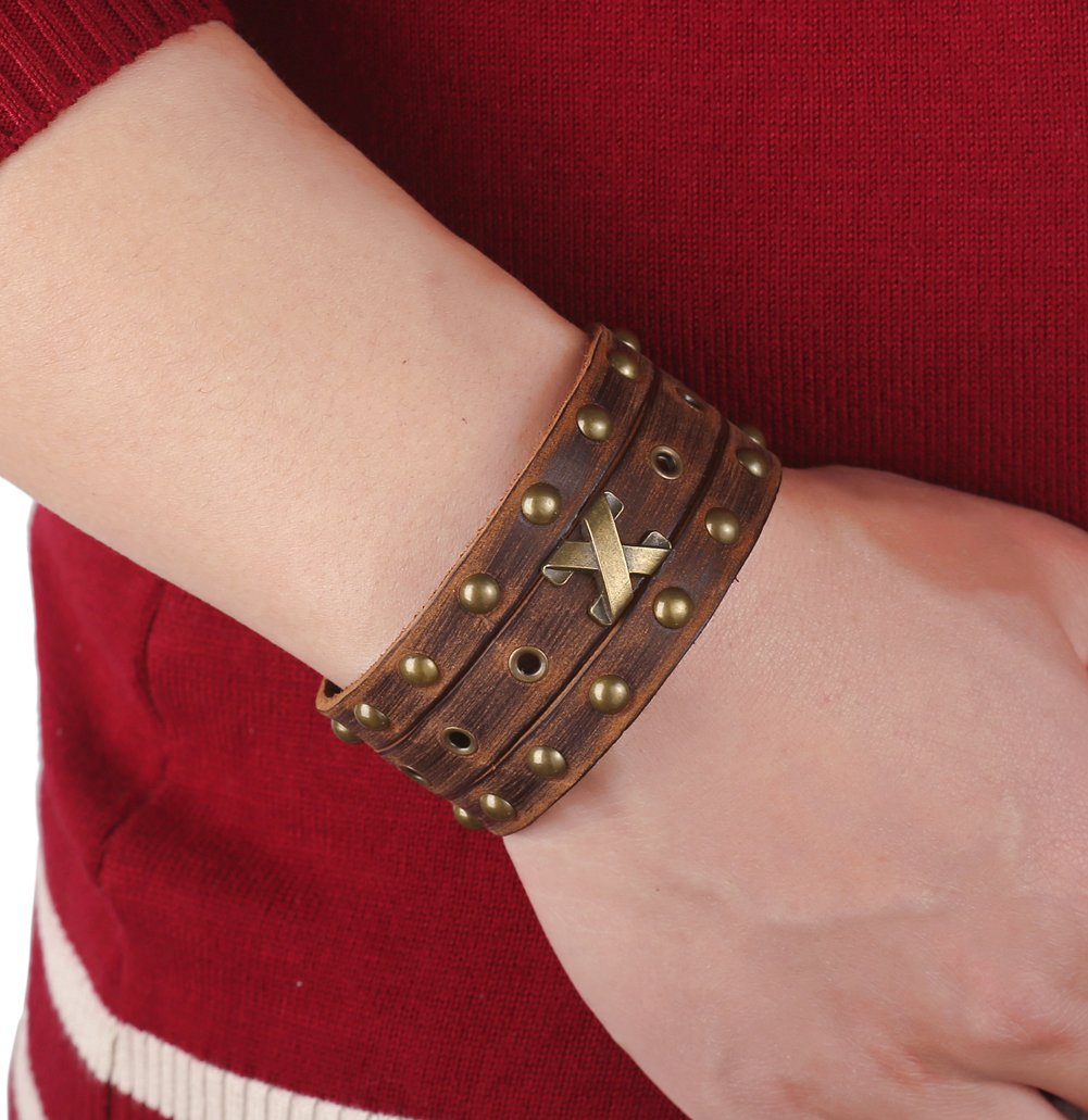 Hamoery Men Leather Bracelet Punk Braided Rope Alloy Bracelet Bangle Wristband