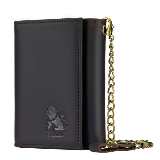 BAIGIO Men Wallet with Chain Genuine Leather Wallet for Men RFID Blocking Trifold Wallet Father's Gift
