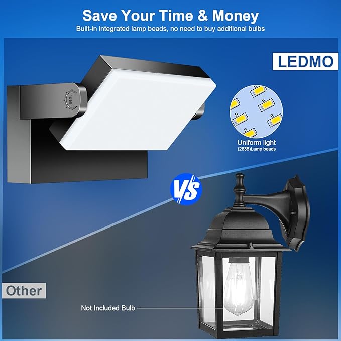 ledmo LED Flood Lights Outdoor 60W - Rotatable 360 Adjustable Head Switch Control Exterior Lighting Fixture Wall Pack Commercial Security 5000K Waterporof Yard Wall Mount Garage Barn Yard Lights