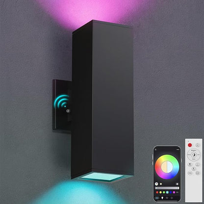 Outdoor Wall Lights, RGBCW Smart Porch Lights Modern Dusk to Dawn Outdoor Light Fixture Color Changing Light with Remote Control, Waterproof Sconce Compatible with Alexa Google Assistant