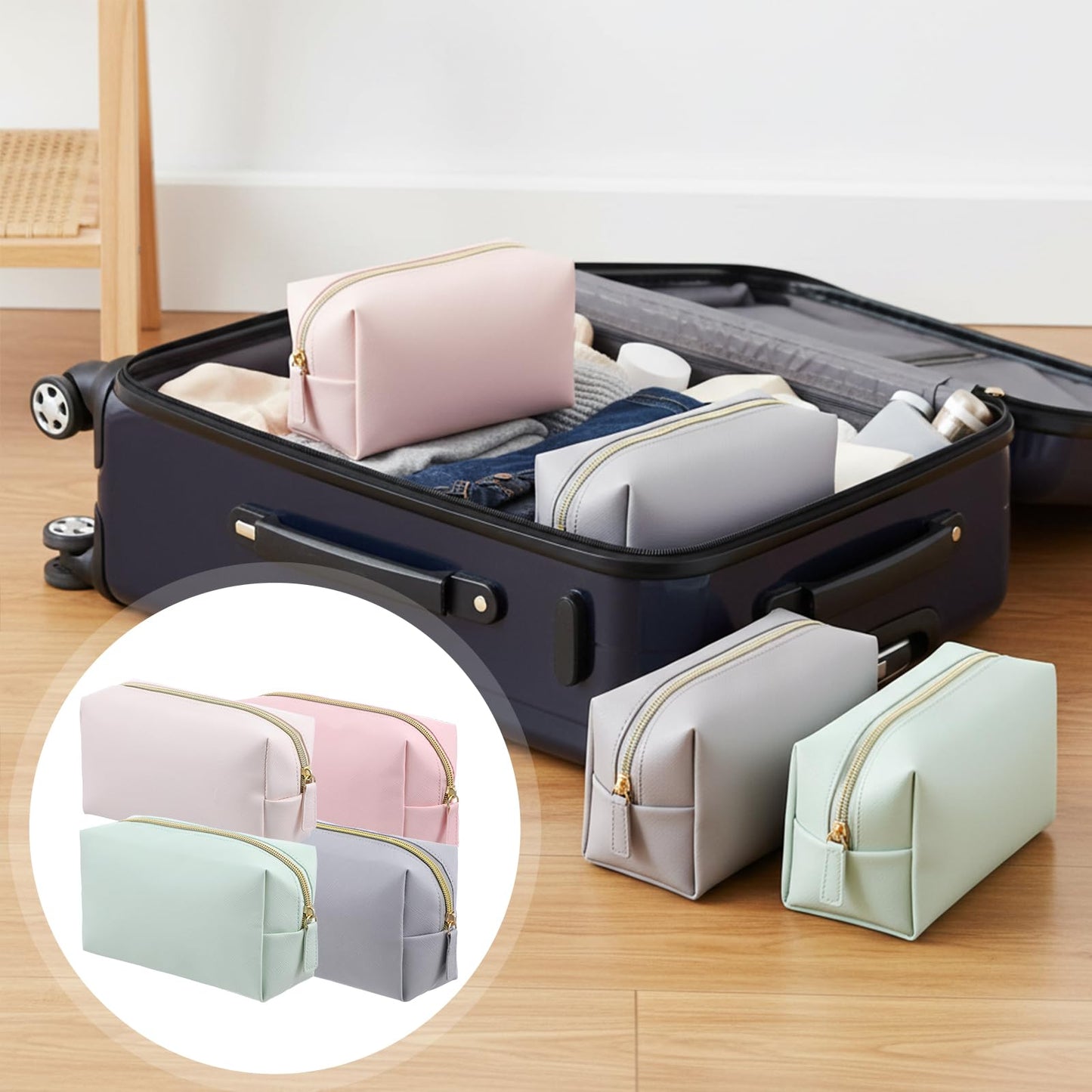 hidyuuoo 8 Pcs Makeup Bag Pu Leather Cosmetic Pouch Waterproof Small Toiletry Bag Portable Cosmetic Organizer Water Resistant Storage Purse for Lady Women Daily Storage Travel Organizer (Medium)