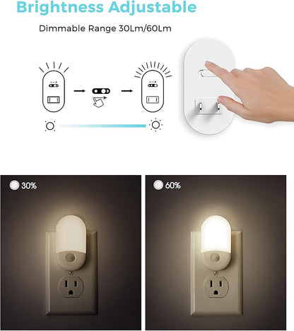 L LOHAS LED Motion Sensor Night Light Plug in, Motion Activated Night Light, 5000K Daylight White, Night Light Plug Into Wall, Adjustable Brightness, Night Light for Bathroom, Kids, Hallway, 4 Pack