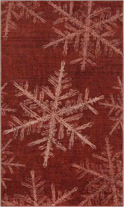 Lahome Christmas Washable Area Rugs, 3x5 Snowflake Entryway Rugs Indoor Non Slip Washable Red Rugs for Bedroom Holiday Decor, Soft Ultra-Thin Carpet for Living Room Kitchen Bathroom(3'x 5',Red)