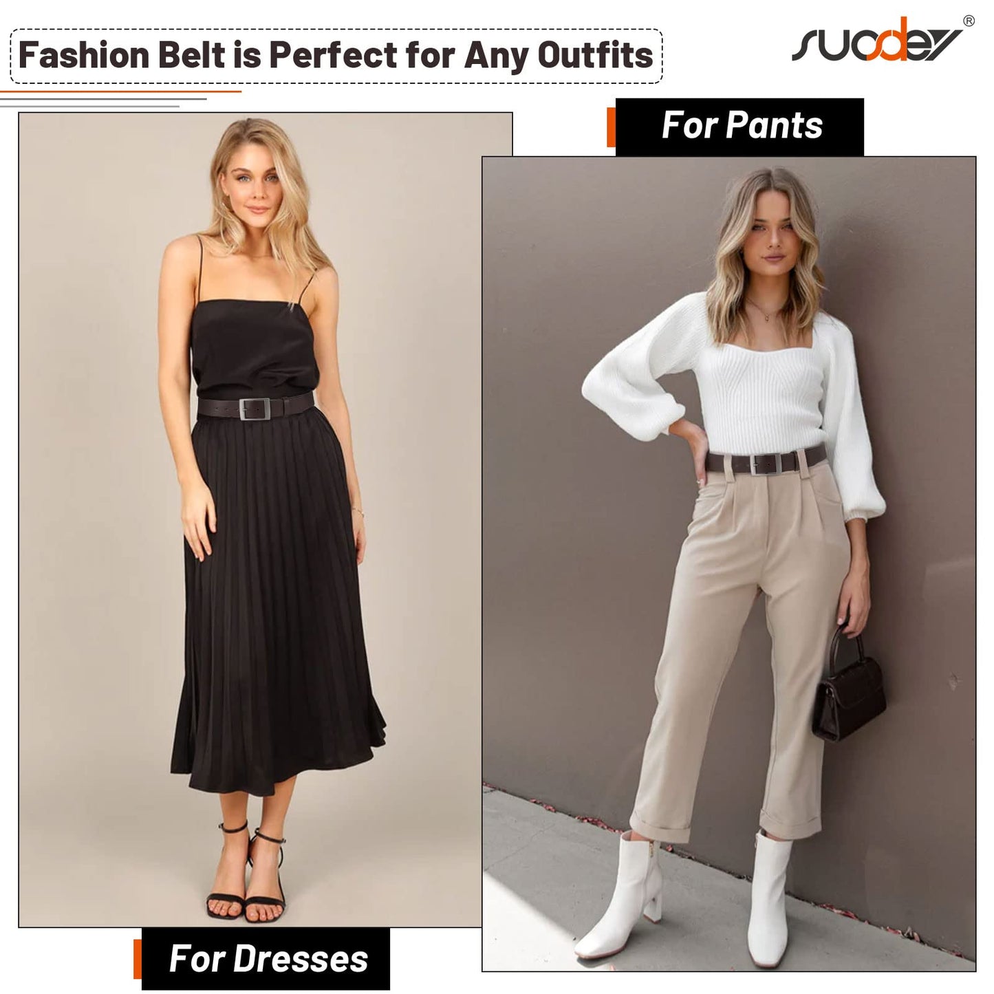 SUOSDEY Fashion Womens Faux Leather Belts with Pin Buckle Waist Belt for Jeans Pants,coffee,1.5'' width,Medium: fits waist from 31''-37''