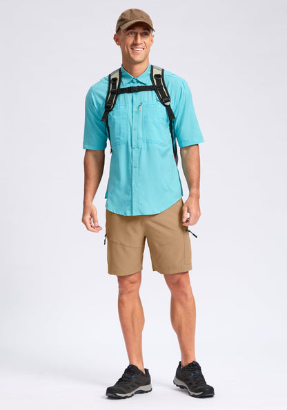 Pudolla Men's Hiking Cargo Shorts Lightweight 7" Travel Casual Shorts for Men Golf Work Outdoor with 5 Zipper Pockets(Dark Khaki 3X-Large)