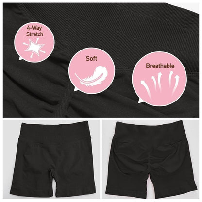 POWERASIA 4.5" Workout Impact Shorts Hidden Scrunch Butt Lifting Gym Booty Biker Shorts for Women Tummy Control Black