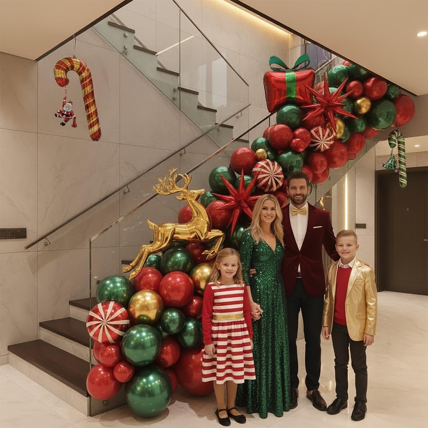 Christmas Party Decorations Include Forest green Red Gold Balloon & Candy Cane Lollipop 4D square and foil strips Balloons for 2026 New Year friendsmas Xmas Holidays Party Decorations