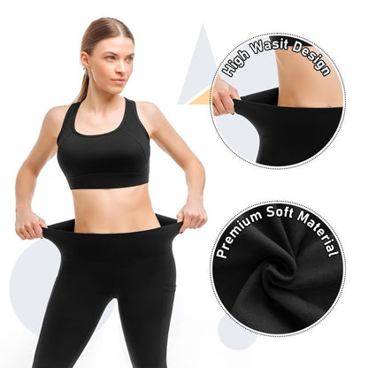 Leafigure 2 Pack Leggings with Pockets for Women, High Waisted Soft Leggings for Yoga Gym Black/Brown SM