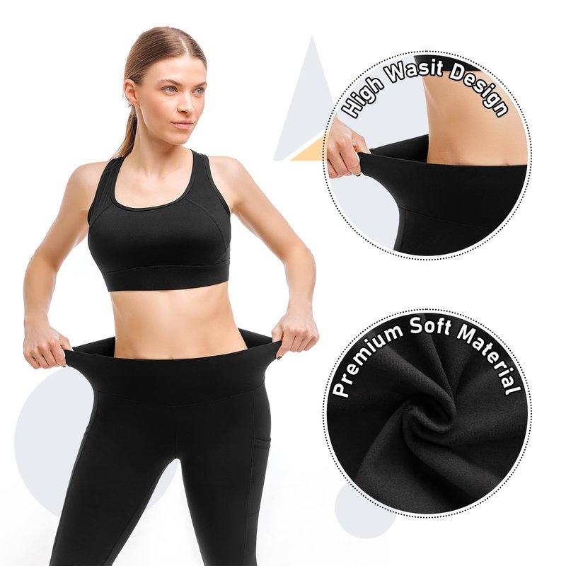 Leafigure 2 Packs Leggings with Pockets for Women, High Waisted Tummy Control Workout Leggings for Gym Black/Teal XXL