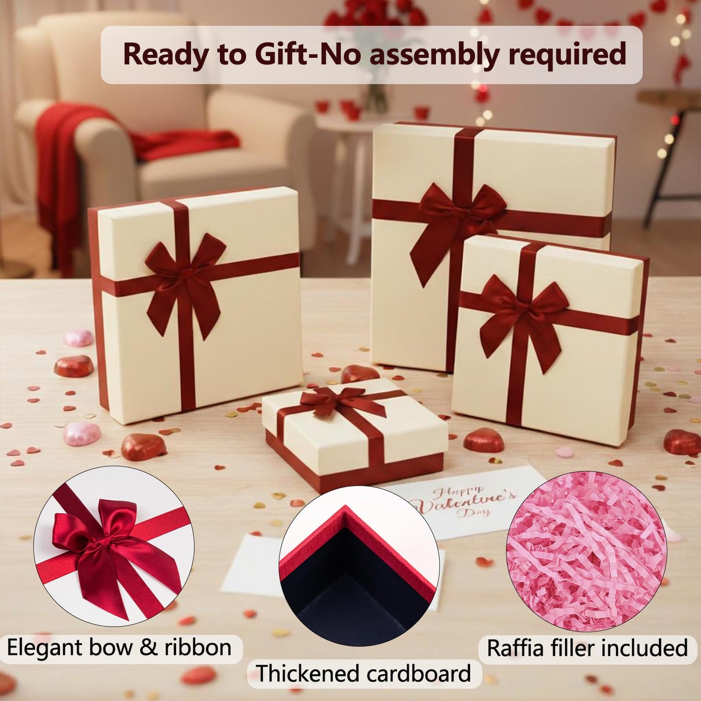 Eerbaier Gift Boxes with Lids for Presents, Set of 4 Gift Boxes for Presents, Luxury Gift Wrap Boxes, Decorative Present Boxes for All Gift Giving Occasions