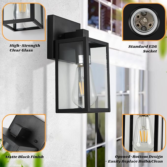 4 Pack Outdoor Light Fixtures, Black Exterior Light Wall Mount, Aluminum Porch Wall Lanterns Waterproof Outside Light for House Front Door Light for Patio Garage Doorway