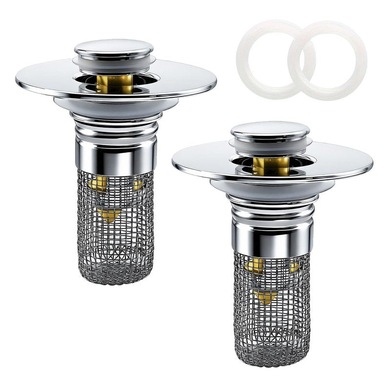 Bathroom Sink Drain Strainer, Pop-up Sink Drain Strainer with Removable Strainer Basket Hair Catcher, Bathroom Sink Stopper,2 Packs