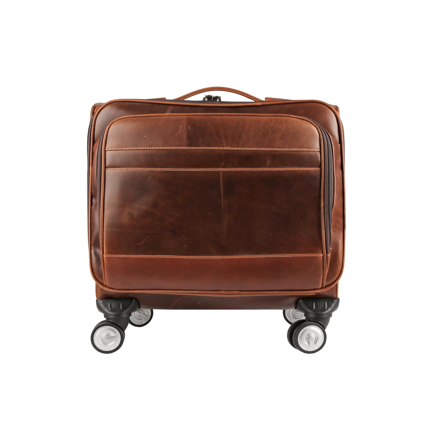 KomalC Leather Rolling Briefcase for Men – Wheeled Laptop Bag with 21” Trolley Handle, Premium Buffalo Leather Business Travel Case