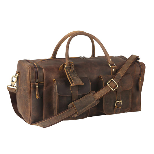 KomalC 24 inch Duffel Bag Travel Sports Overnight Weekend Leather Duffle Bag for Gym Sports Cabin Holdall bag