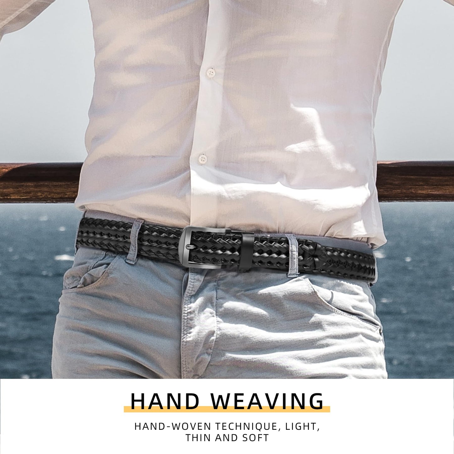 CHXRRPGC Mens Braided Leather Belt Everyday Casual Woven Belts for Men Fit Casual Golf Pants Jeans