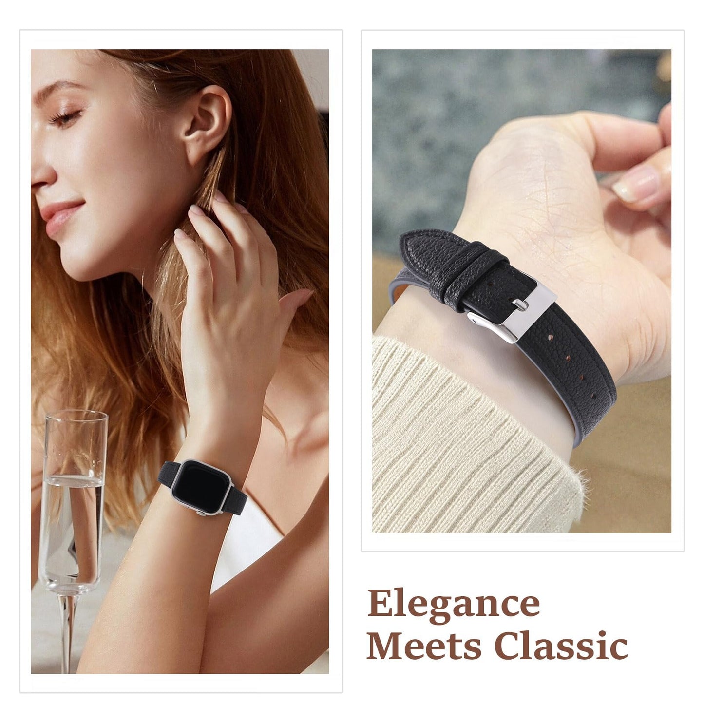 Soft French Goatskin Women's Slim Leather Band Compatible with Apple Watch 38mm 40mm 41mm 42mm 44mm 45mm 46mm 49mm, Lightweight Thin Leather Strap for iWatch Series Ultra SE 11 10 9 8 7 6 5 4 3 2 1