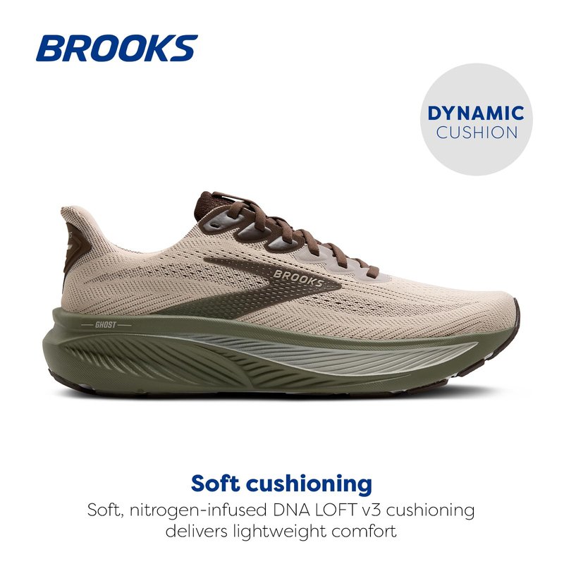 Brooks Men’s Ghost 17 Neutral Running Shoe - Chateau Gray/Brown/Olive - 12 Medium