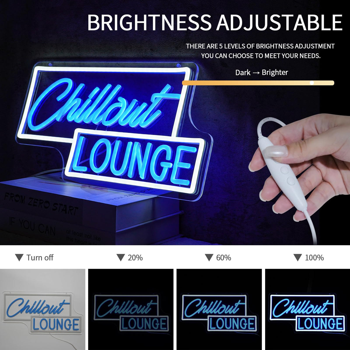 Virlusy Chillout Lounge Neon Sign for Wall Decor Dimmable Chill Led Light Signs Blue Letters Neon Light for Bar Bedroom Cafe Game Room Man Cave Club Decoration