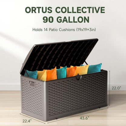 Ortus Collective 90 Gallon Deck Box, Lockable & Waterproof Resin, UV Resistant Storage Box for Patio, Garden, Pool, Brown