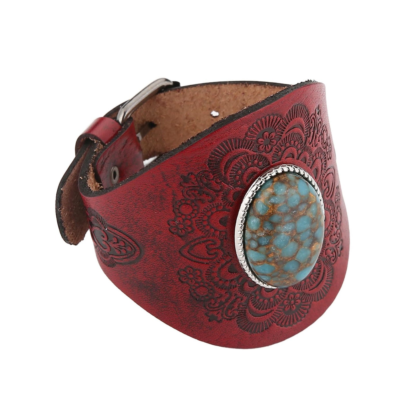 HZMAN Vintage Turquoise Leather Bracelet, Adjustable Punk Sunflower Cuff Bracelet for Men Women