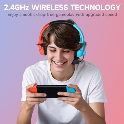 Wireless Gaming Headset for Nintendo Switch/Lite/OLED, Wireless Gaming Headphones with Mic for Nintendo Switch 2/Fortnite/Sports - Red/Blue