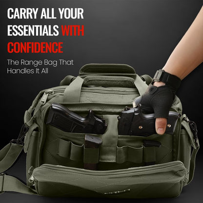 Gun Range Bags for Handguns and Ammo – Tactical Shooting Bag can Fits 3+ Pistols – Compact Gun Carrying Case with Durable Double Stitching Lockable YKK Zippers, Magazine Storage & Shoulder Strap