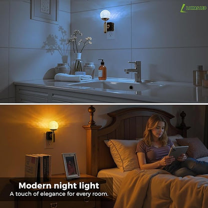 L LOHAS LED Night Lights Plug into Wall,Color Changing Night Light with Rotatable Plug,Crystal Ball Metal Rod,Dusk to Dawn Sensor Nightlight for Bathroom Kids Adults