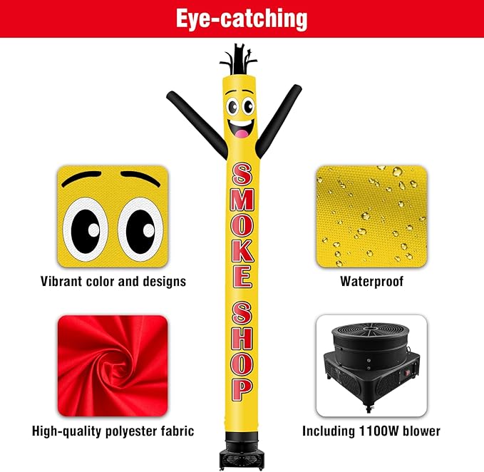 20FT Tall Inflatable Tube Man Smoke Shop Wacky Wavy Dancing Guy with 1.5 HP Weather-Resistant Blower (18''Diameter) for Outdoor Decoration Advertising Business Promotion