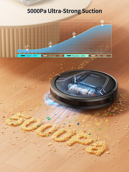 HONITURE Robot Vacuum and Mop Combo,V8 Pro Robot Vacuum Cleaner with 5000Pa Max Suction,Laser Navigator Robotic Vacuums with 180 Mins Run Time,Self-Charging,App Control,Ideal for Pet Hair