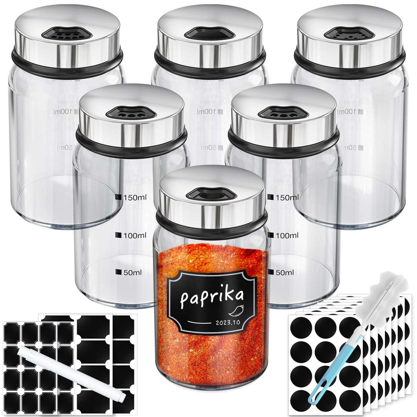 Segarty Spice Jars, 6 Pack 3 oz Spice Bottles with Shaker Lids, Glass Empty Storage Containers with Adjustable Stainless Steel Flow Top for Your Regularly Used Spices