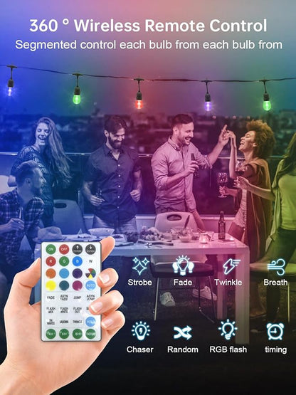 Commercial Grade 96FT LED Outdoor String Lights with Remote Control - Shatterproof Waterproof Color Changing Christmas Lights, Dimmable for Patio, Garden, Wedding Decor