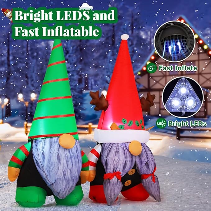 GOOSH 5.4 FT Christmas Inflatables Gnome Outdoor Decoration Blow Up Yard with Built-in LEDs for Garden Lawn Indoor Party Decor