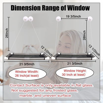 Cat Window Perch, Cat Hammock Window Seat w/Free Fleece Blanket 2025 Latest Screw Suction Cups Extra Large Sturdy Cat Bed Cat Resting Seat Hold Two Large Cats White Indoors (One Extra Suction Cup